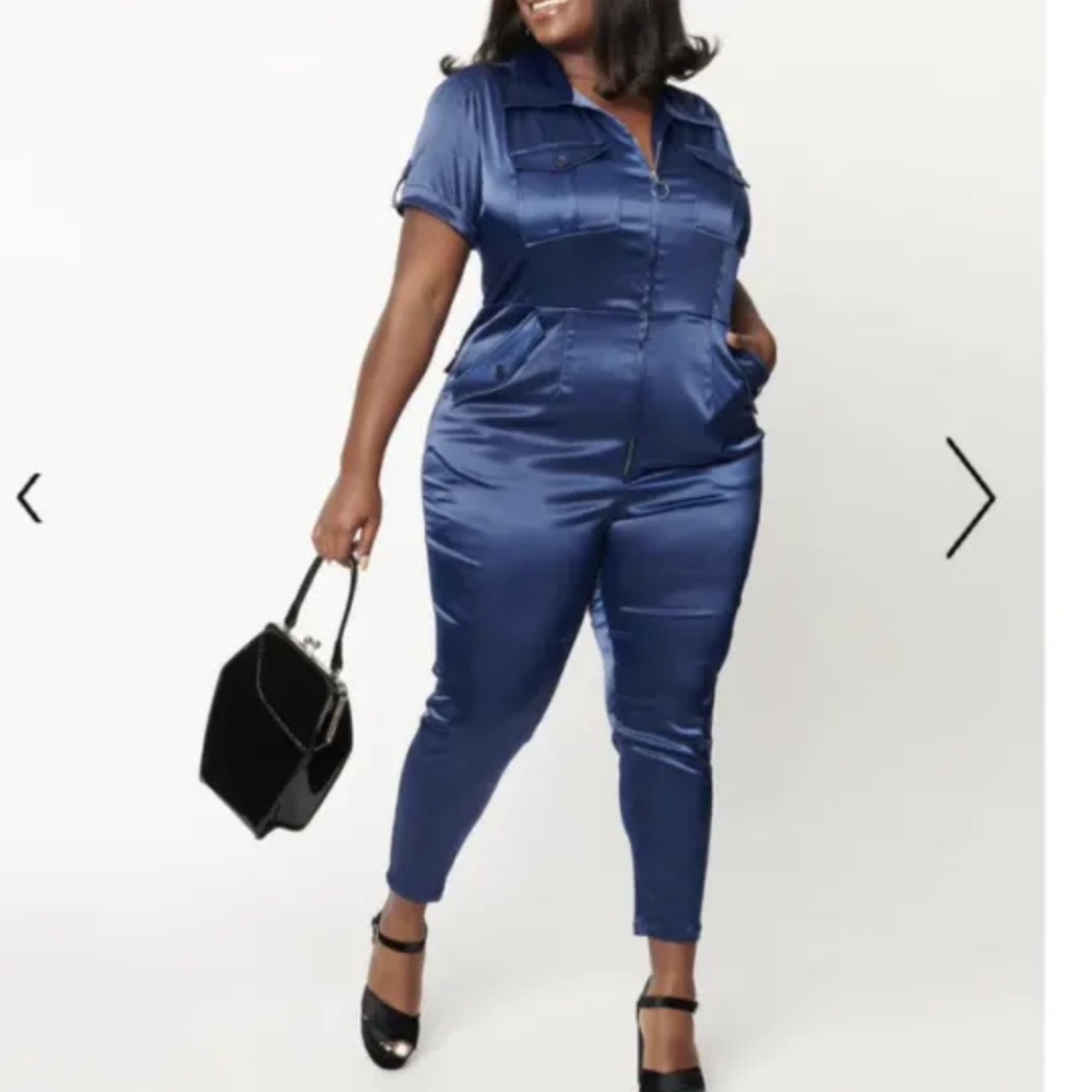 Unique vintage satin navy jumpsuit 3X plus size